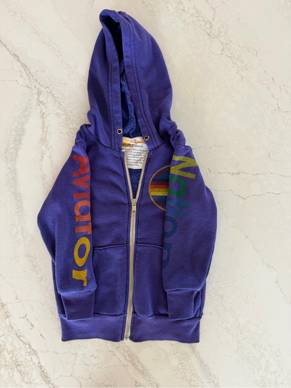 Aviator Nation Kids Purple Hoodie with Rainbow Logo Size 2T-4T